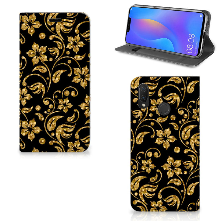 Huawei P Smart Plus Smart Cover Gouden Bloemen