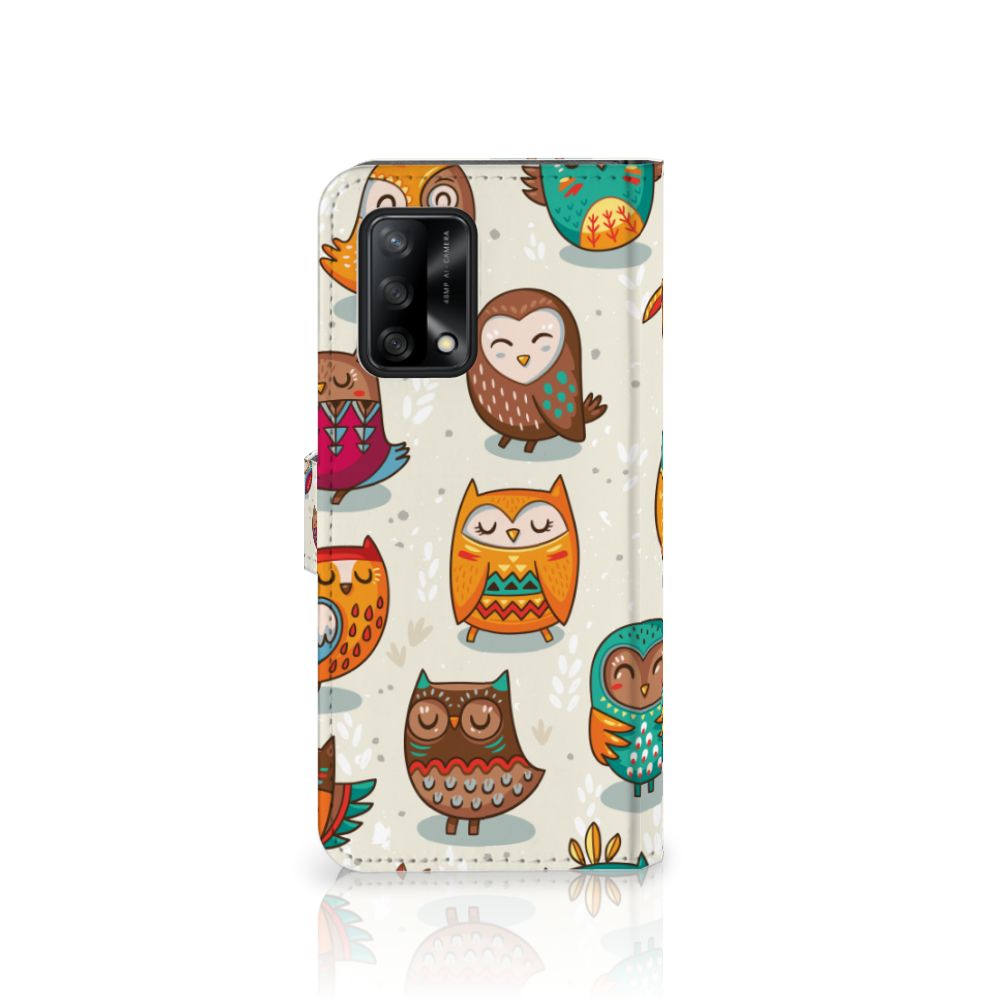 OPPO A74 4G Telefoonhoesje met Pasjes Vrolijke Uilen