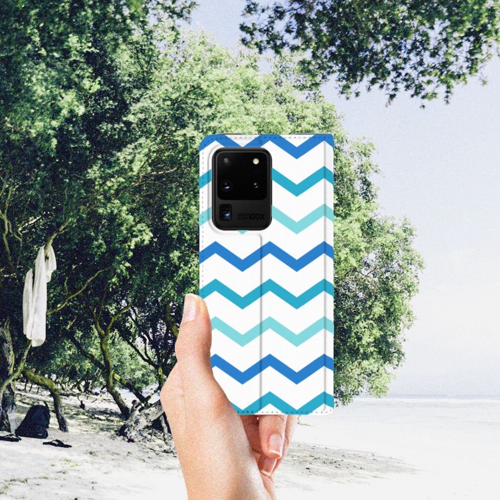 Samsung Galaxy S20 Ultra Hoesje met Magneet Zigzag Blauw - B2C Telecom