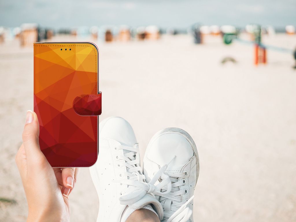 Book Case voor Apple iPhone 11 Polygon Red op een strand met sneakers 👟.
