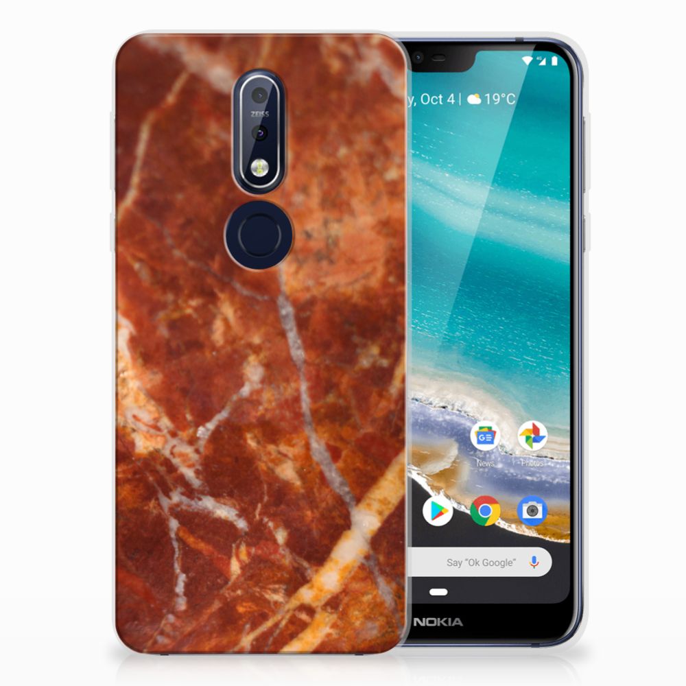 Nokia 7.1 TPU Siliconen Hoesje Marmer Bruin