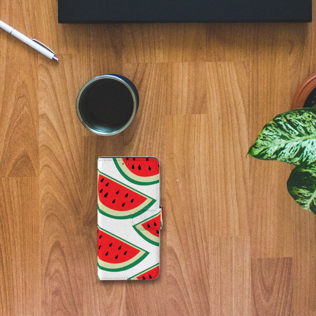 Watermeloenen Hoesje Alcatel 1B 2020 Met 3 Pasjes Kunstleer TPU Rood Groen Wit Beschermend | Book Case