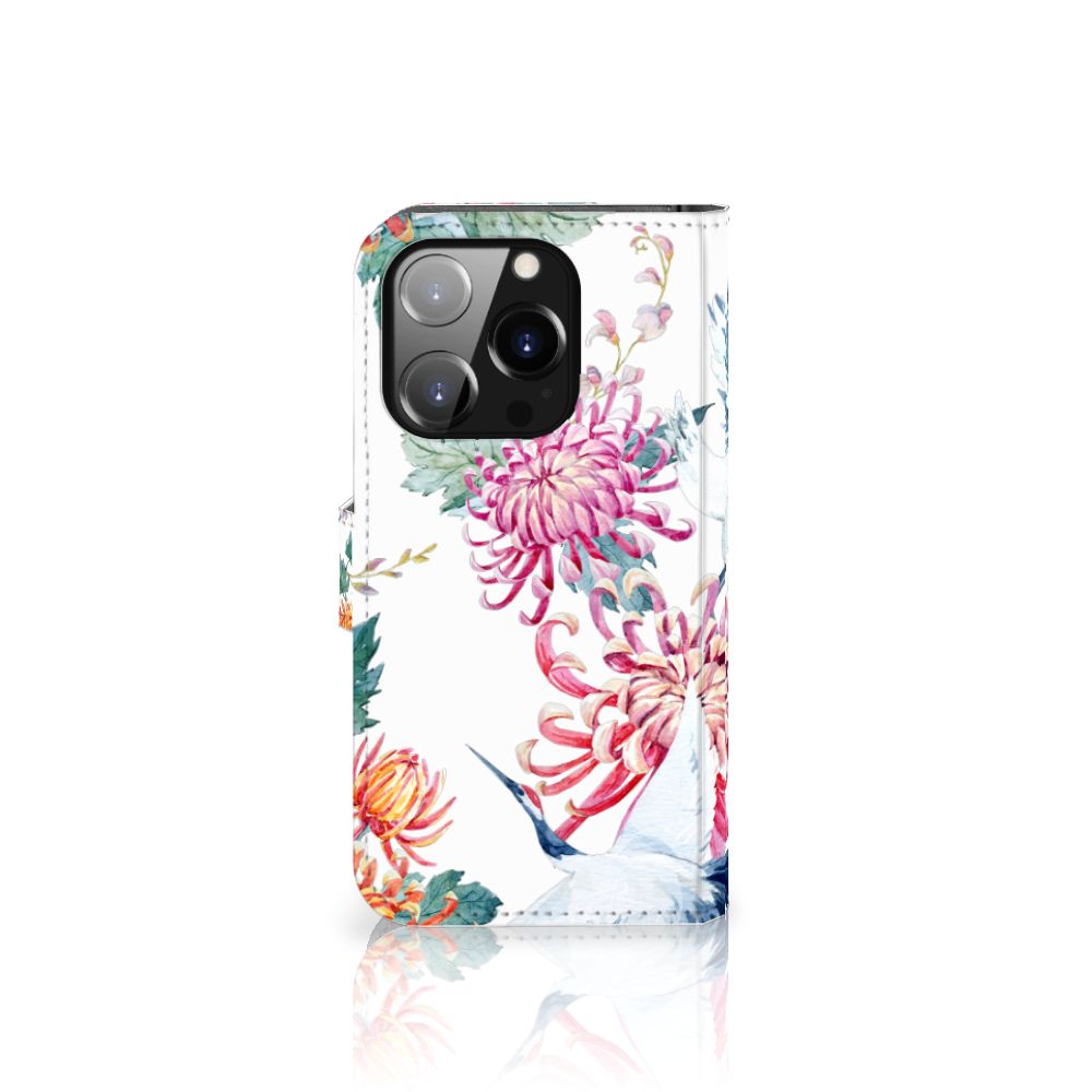 iPhone 14 Pro Telefoonhoesje met Pasjes Bird Flowers