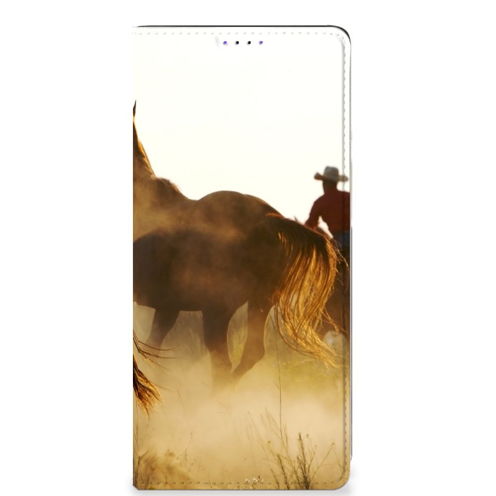 Samsung Galaxy A22 5G Hoesje maken Design Cowboy met paardenprint en cowboy in het landschap.
