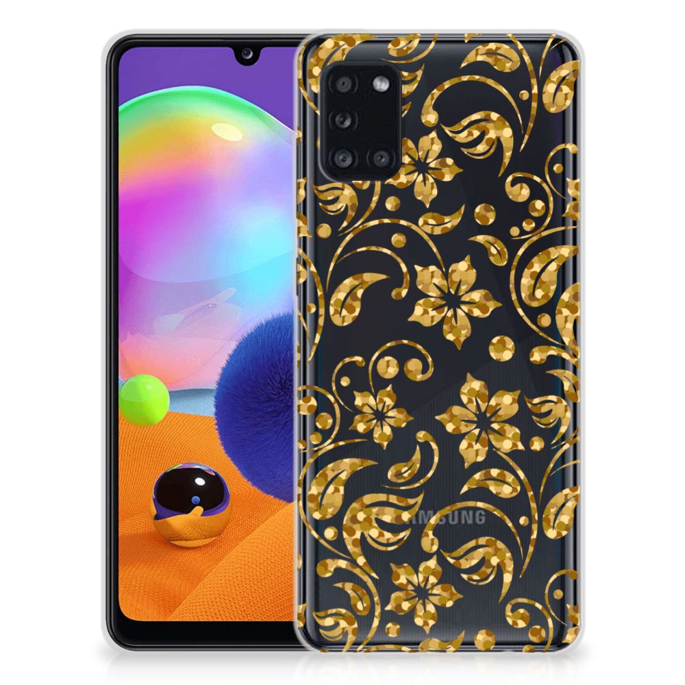 Samsung Galaxy A31 TPU Case Gouden Bloemen