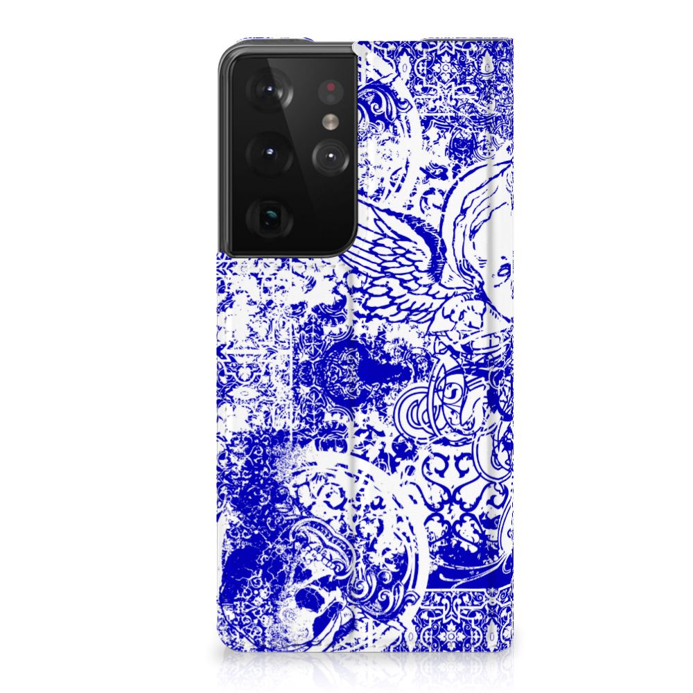 Mobiel BookCase Samsung Galaxy S21 Ultra Angel Skull Blauw - B2C Telecom