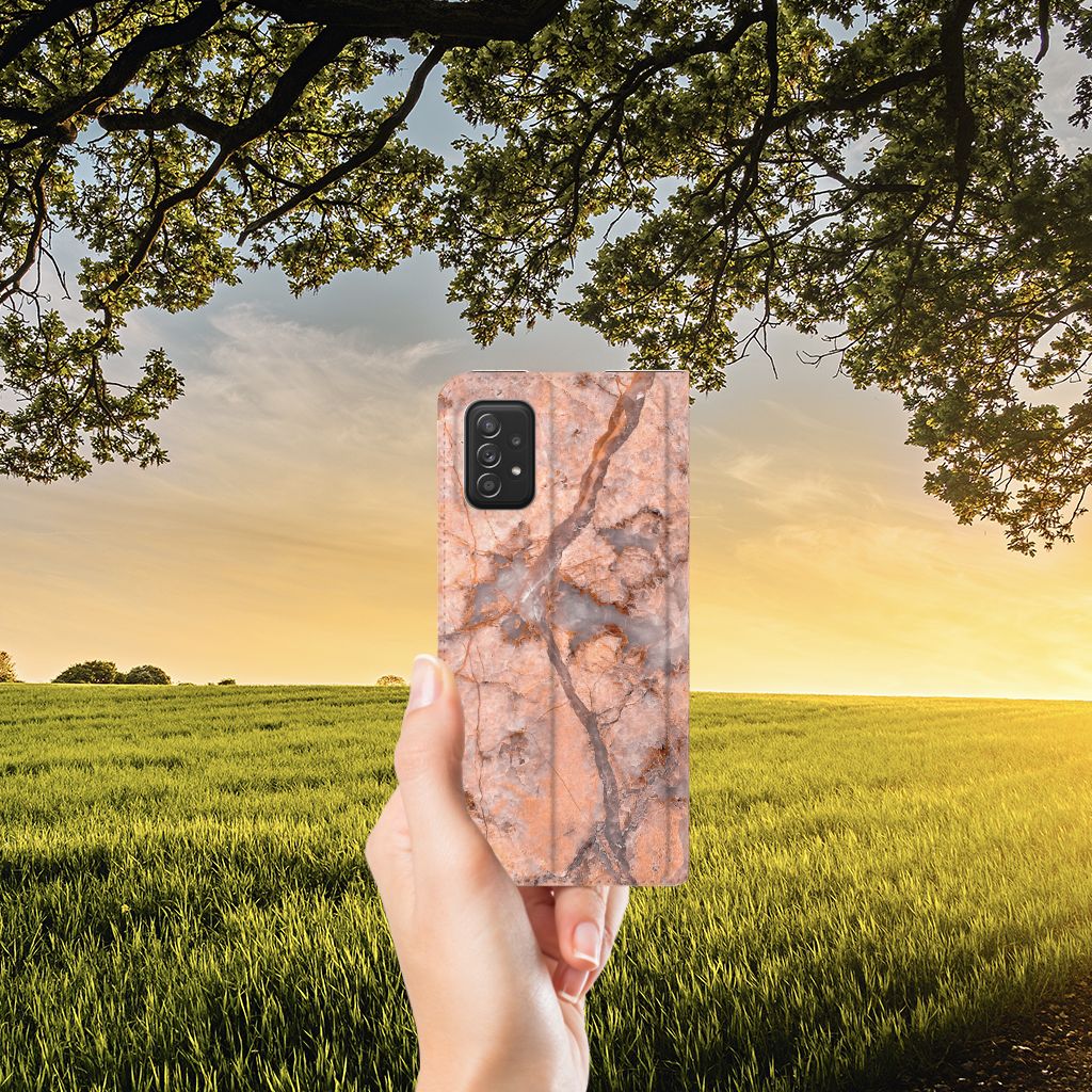 Samsung Galaxy A03s Standcase Marmer Oranje - B2C Telecom