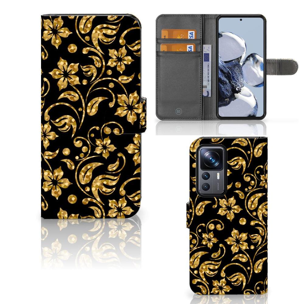 Xiaomi 12T | 12T Pro Hoesje Gouden Bloemen