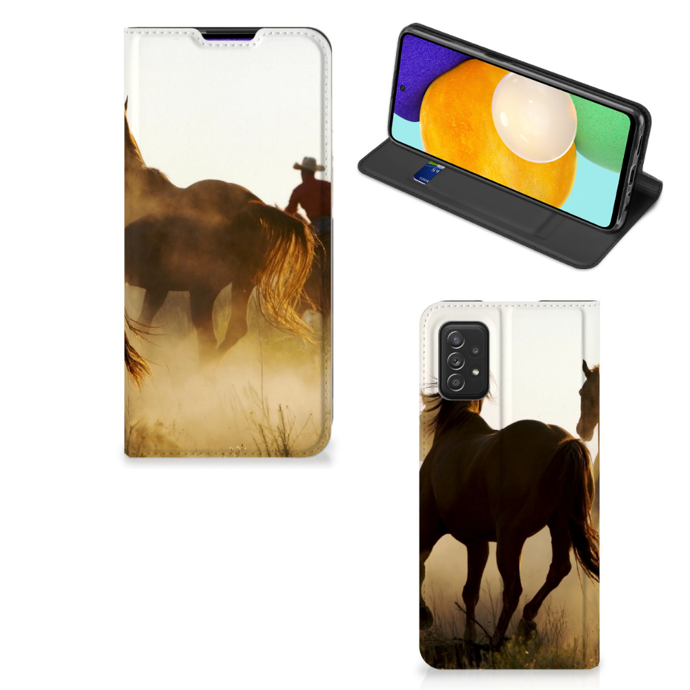 Samsung Galaxy A03s Hoesje maken Design Cowboy met paarden en cowboy in een zonnige omgeving.
