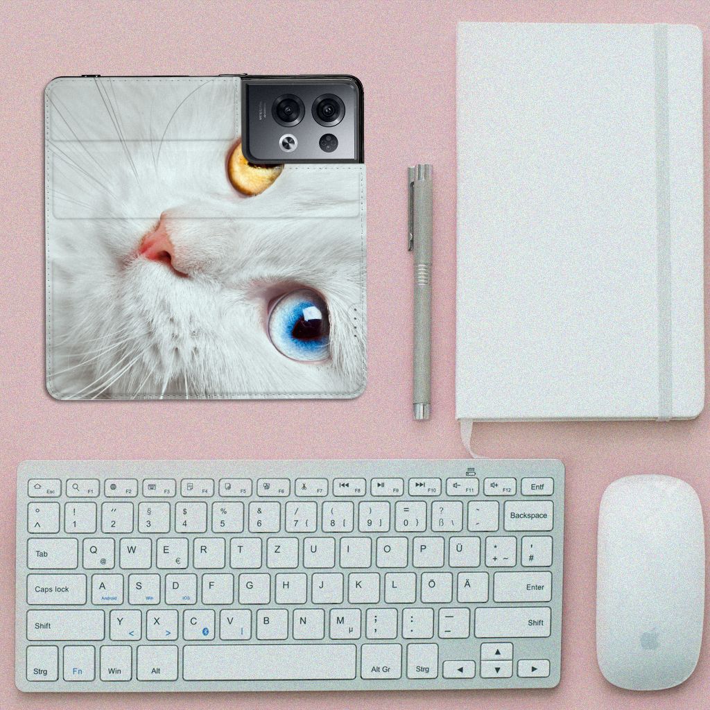 OPPO Reno8 Pro Hoesje maken Witte Kat - B2C Telecom