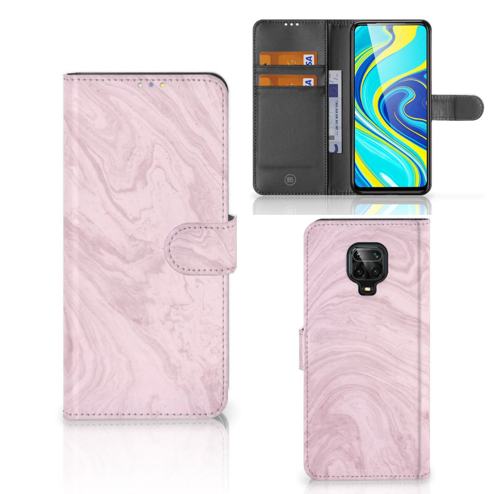 Xiaomi Redmi Note 9 Pro | Note 9S Bookcase Marble Pink - Origineel Cadeau Vriendin