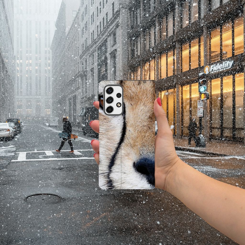 Samsung Galaxy A53 Hoesje maken Cheetah met close-up afbeelding van jachtluipaard in een stadsomgeving