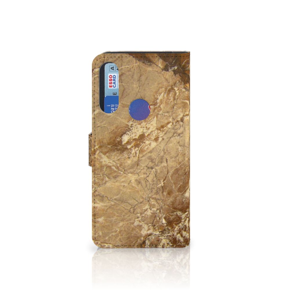 Alcatel 1S 2020 Bookcase Marmer Creme met pasjes in luxe marmerlook en TPU-siliconen bescherming.