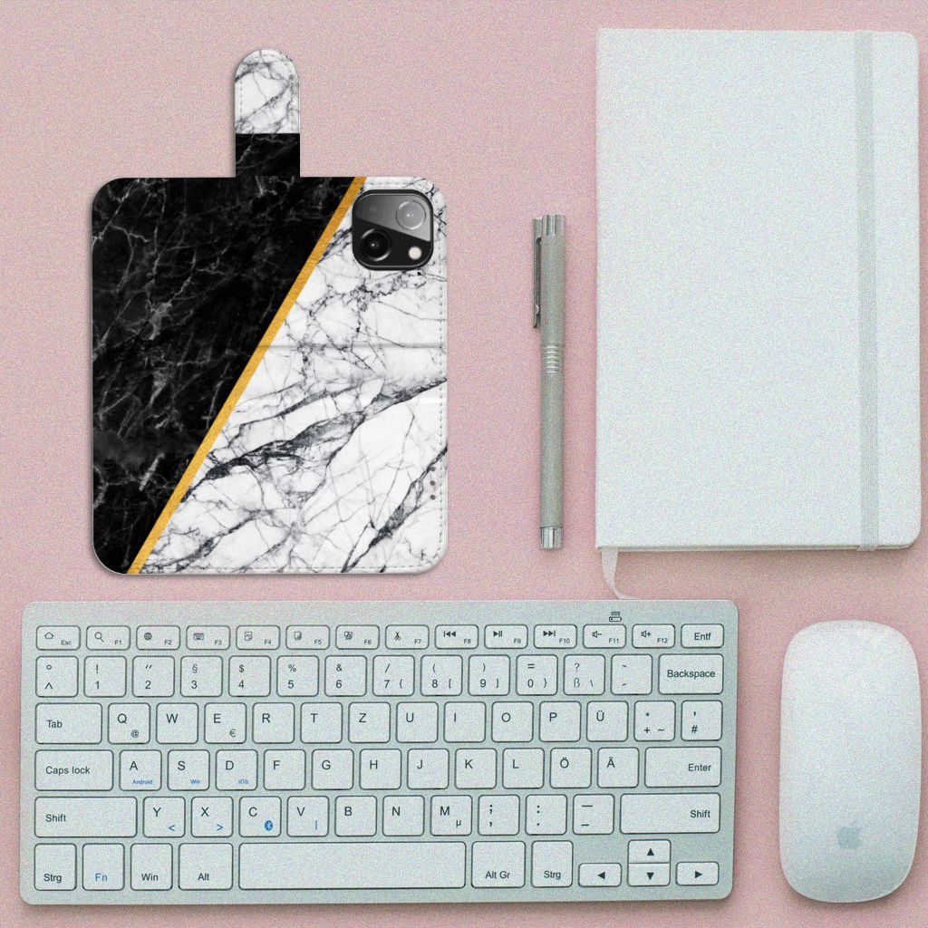 iPhone 13 Mini Bookcase Marmer Wit Zwart - Origineel Cadeau Man