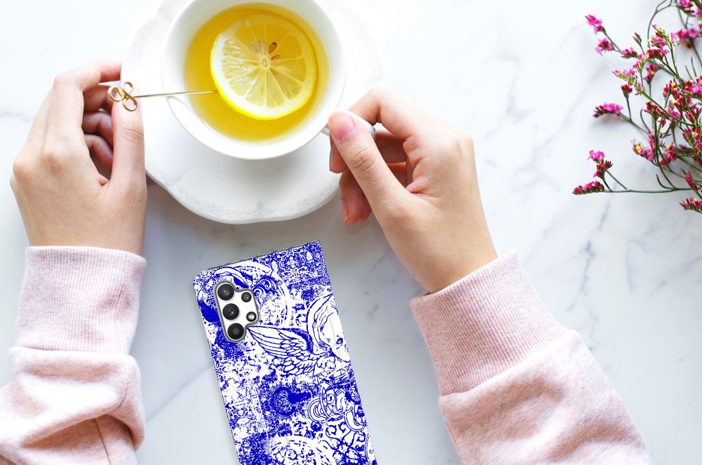 Mobiel BookCase Samsung Galaxy A32 4G | A32 5G Enterprise Editie Angel Skull Blauw - B2C Telecom