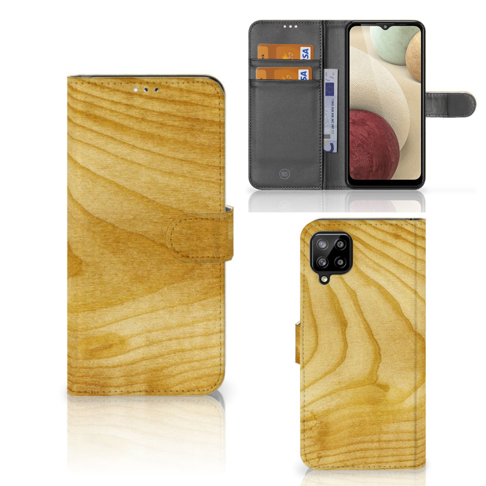 Samsung Galaxy A12 Book Style Case Licht Hout