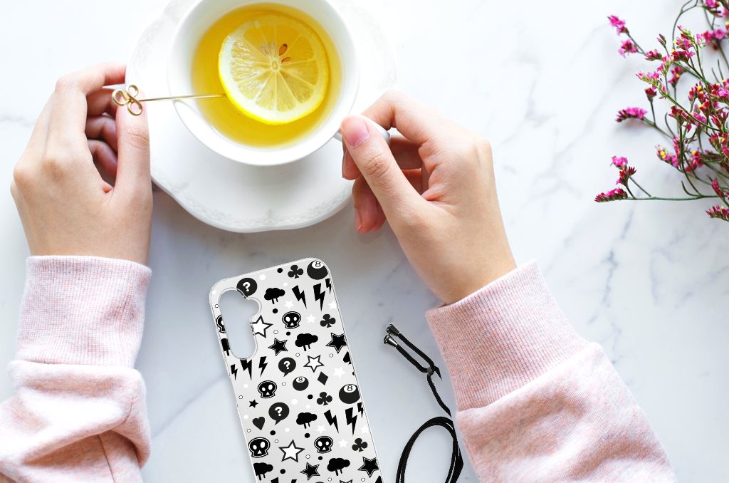Extreme Case Samsung Galaxy A14 5G Silver Punk design with hands holding tea