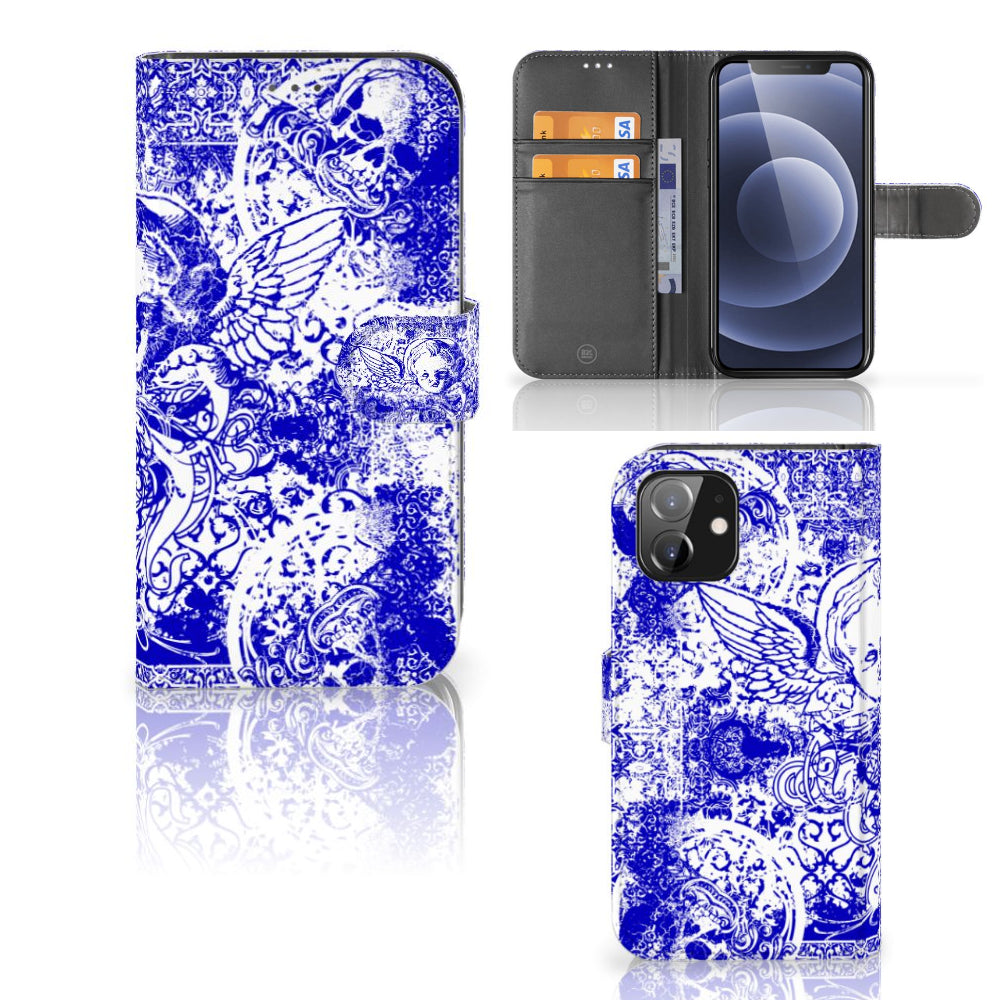 Telefoonhoesje met Naam iPhone 12 | 12 Pro (6.1") Angel Skull Blauw