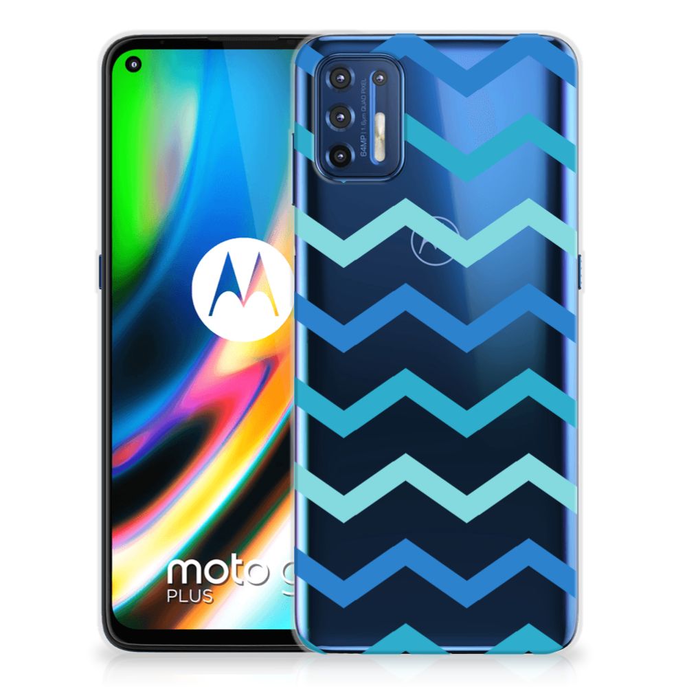 Motorola Moto G9 Plus TPU bumper Zigzag Blauw