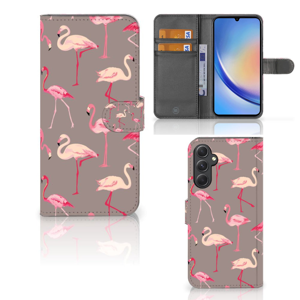 Samsung Galaxy A24 4G Telefoonhoesje met Pasjes Flamingo