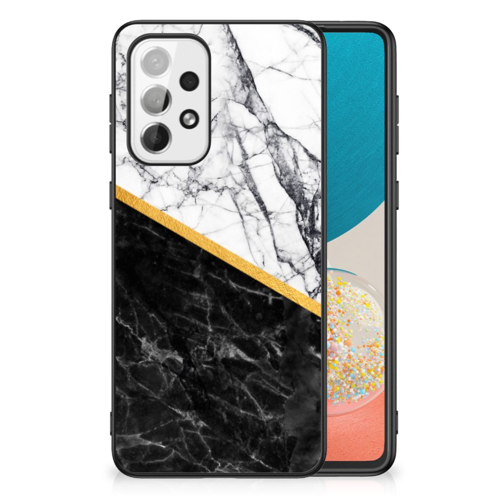 Samsung Galaxy A73 Marmeren Print Telefoonhoesje Marmer Wit Zwart - Origineel Cadeau Man
