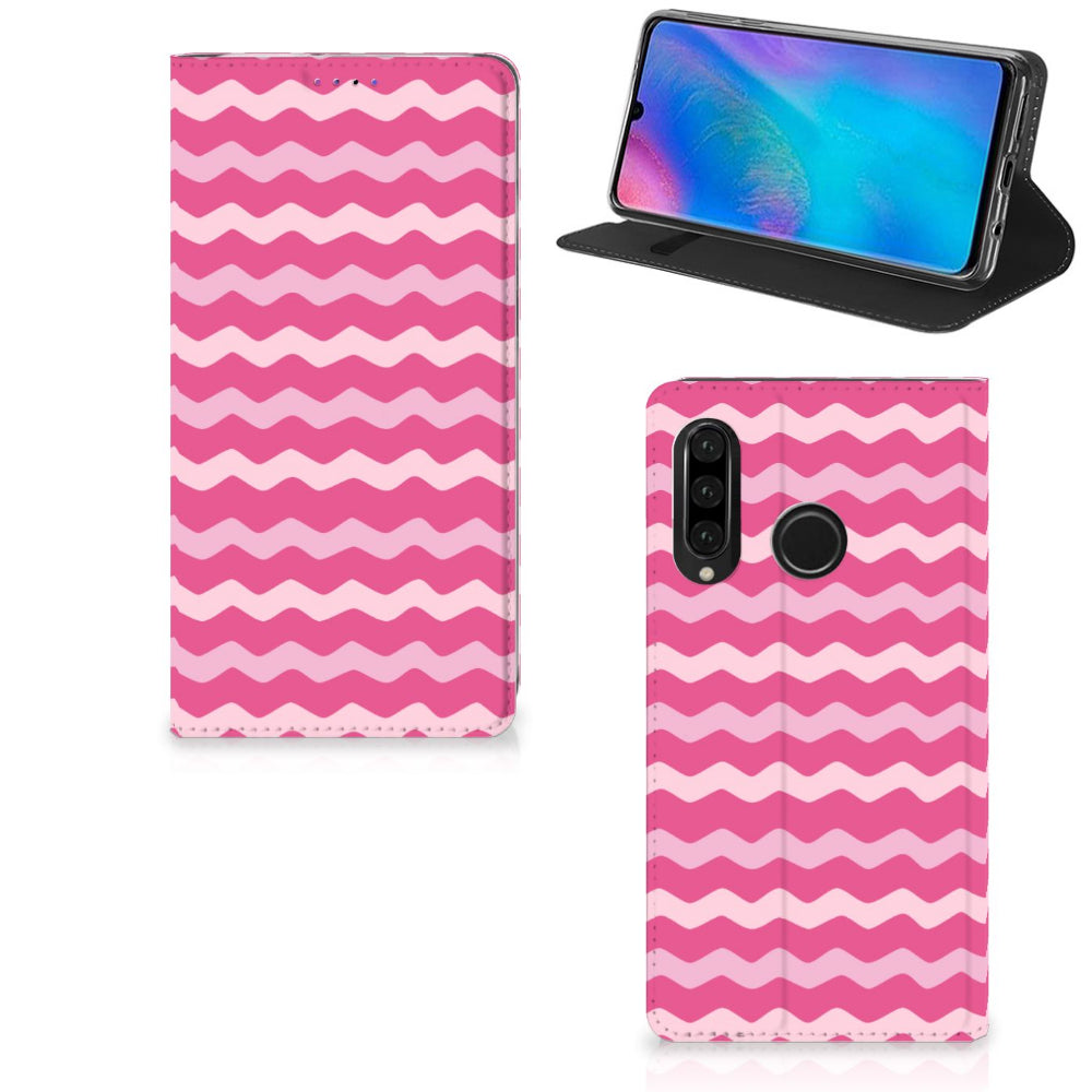 Huawei P30 Lite New Edition Hoesje met Magneet Waves Pink