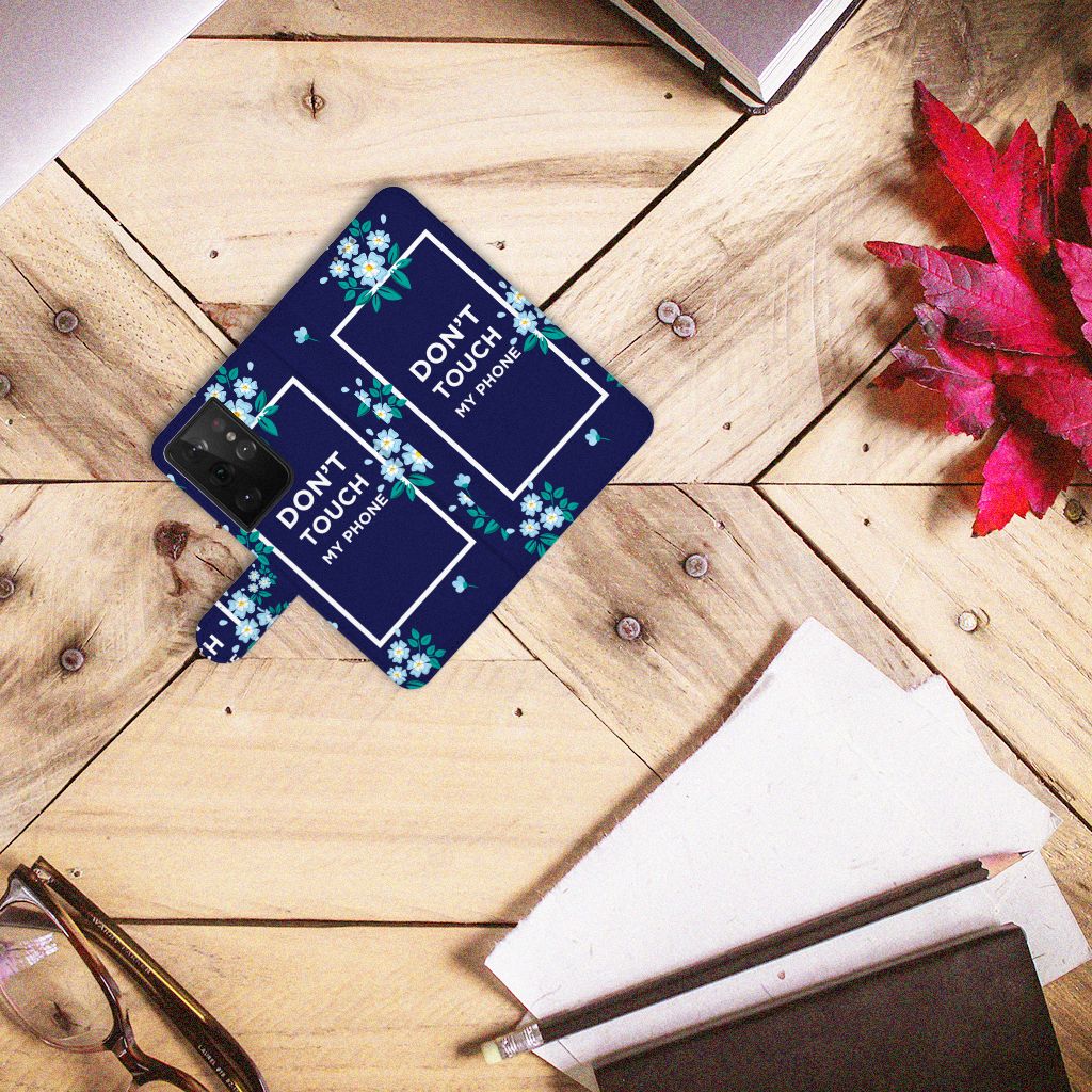 Samsung Galaxy S21 Ultra Portemonnee Hoesje Flowers Blue DTMP