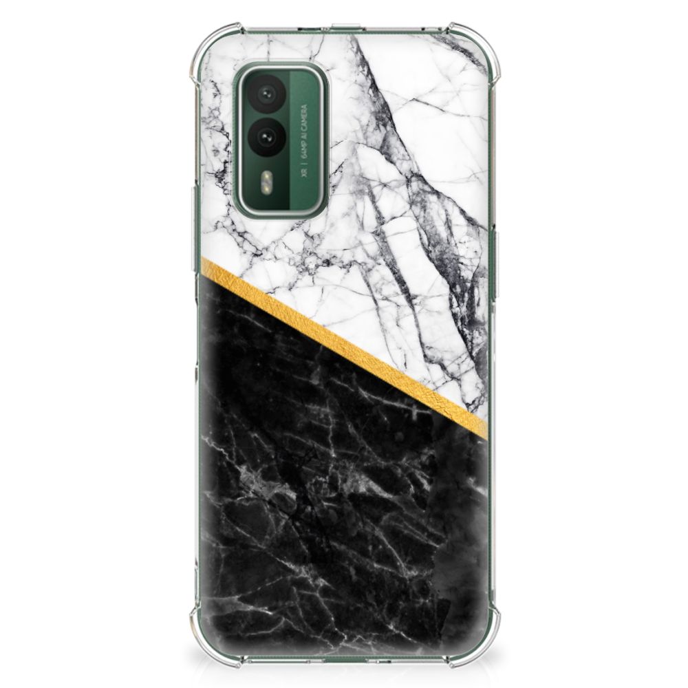 Nokia XR21 Anti-Shock Hoesje Marmer Wit Zwart - Origineel Cadeau Man