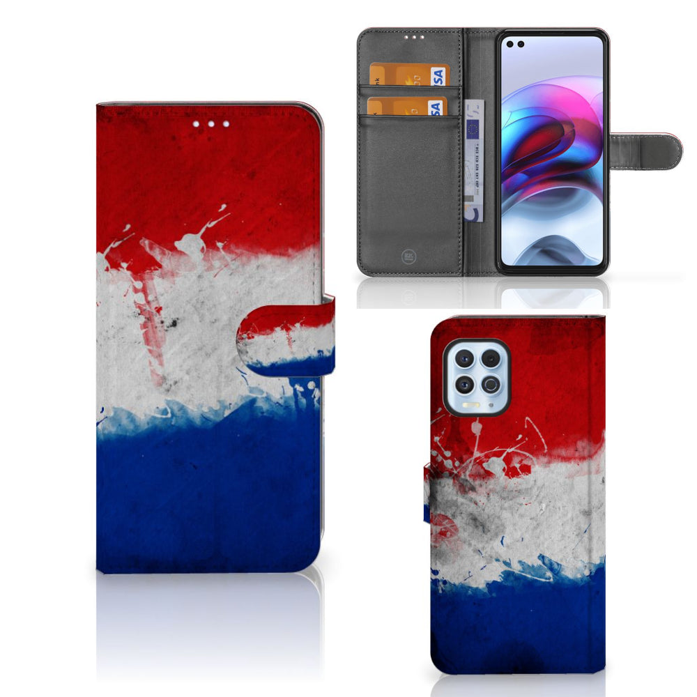 Motorola Moto G100 Bookstyle Case Nederland met artistiek ontwerp van de Nederlandse vlag