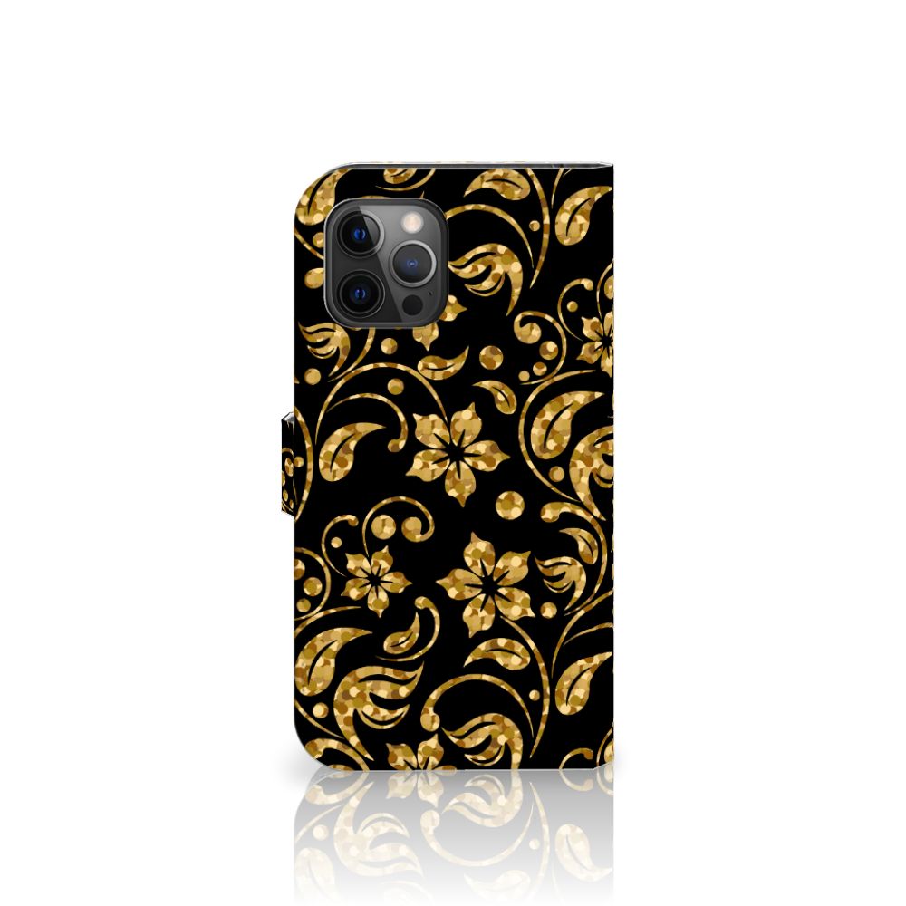 Apple iPhone 12 Pro Max Hoesje Gouden Bloemen
