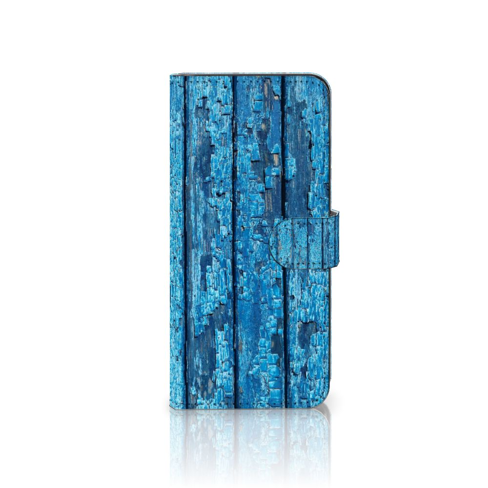 Samsung Galaxy A14 4G Book Style Case Wood Blue with a design of blue peeling wood.