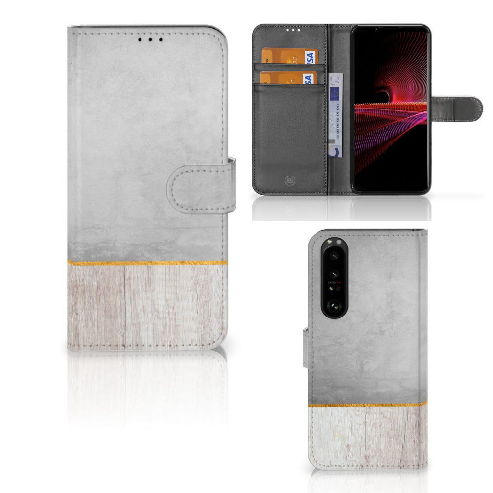 Sony Xperia 1 III Book Style Case Wood Concrete