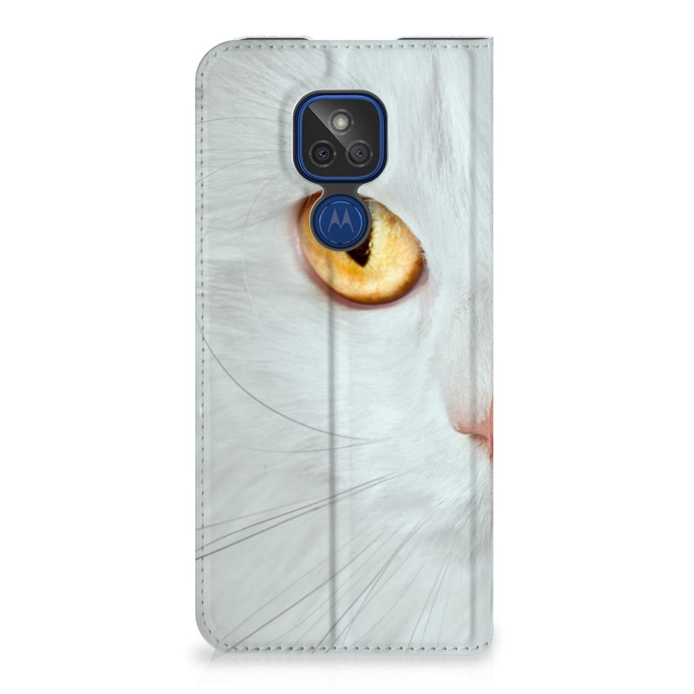 Motorola Moto G9 Play Hoesje maken Witte Kat - B2C Telecom