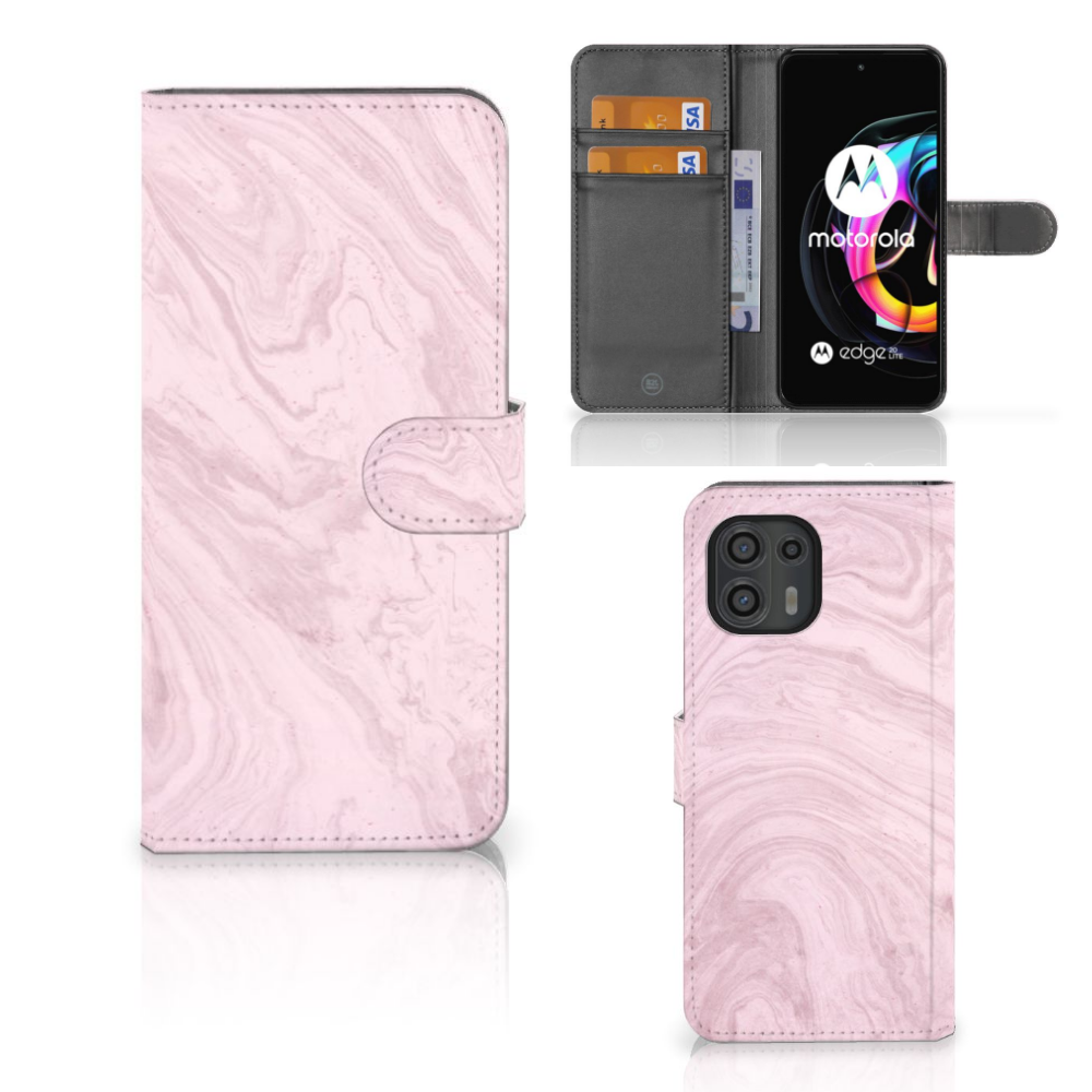 Motorola Edge 20 Lite Bookcase Marble Pink - Origineel Cadeau Vriendin