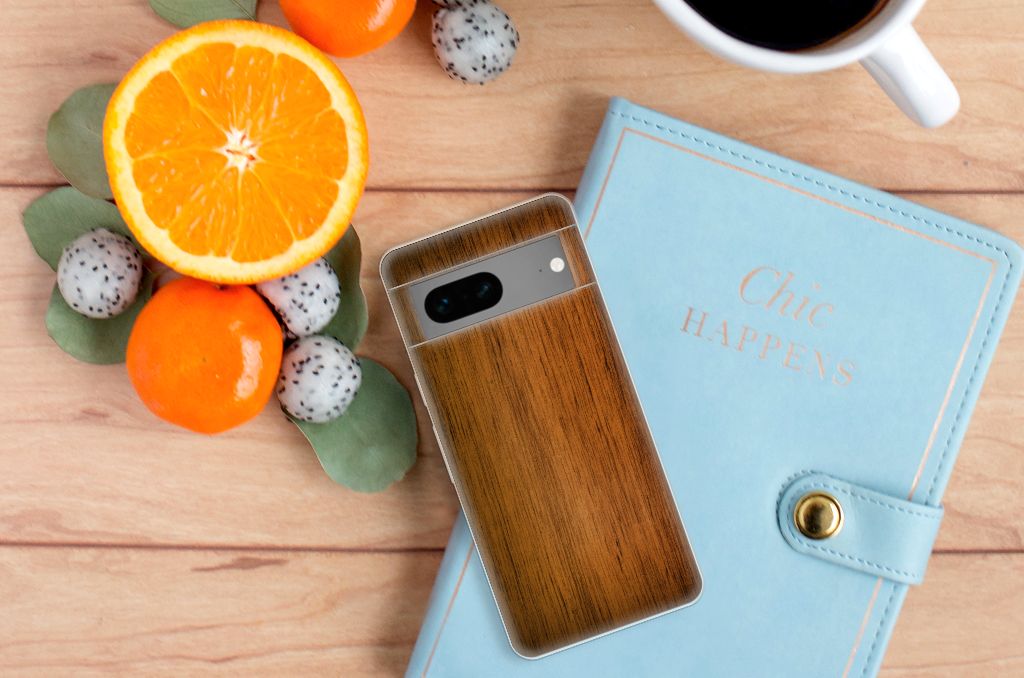 Google Pixel 7 Bumper Hoesje Donker Hout