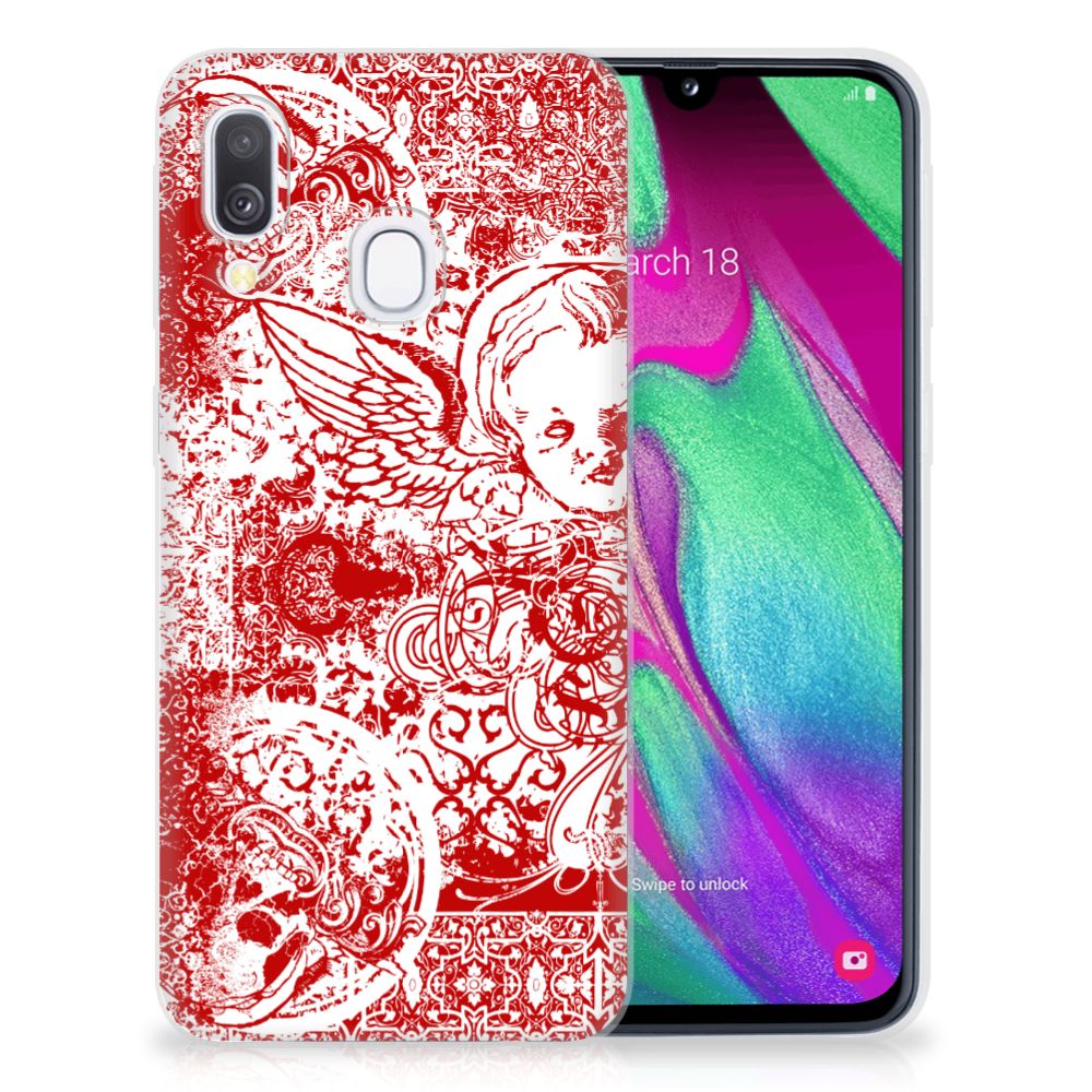 Silicone Back Case Samsung Galaxy A40 Angel Skull Rood