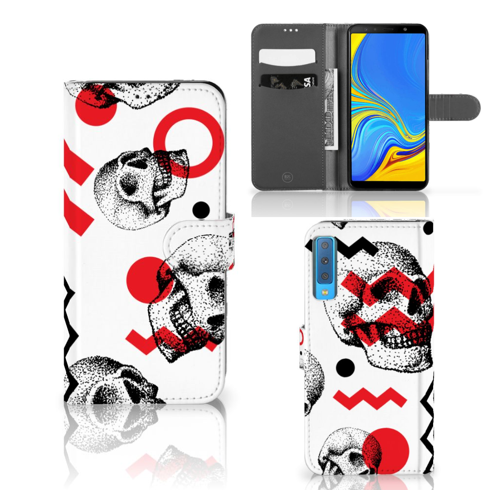 Telefoonhoesje met Naam Samsung Galaxy A7 (2018) Skull Red