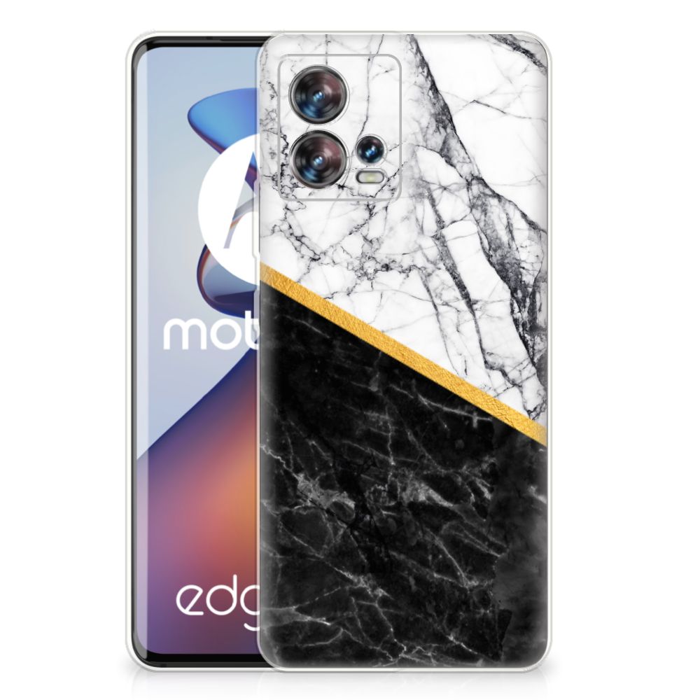 Motorola Edge 30 Fusion TPU Siliconen Hoesje Marmer Wit Zwart - Origineel Cadeau Man B2C Telecom