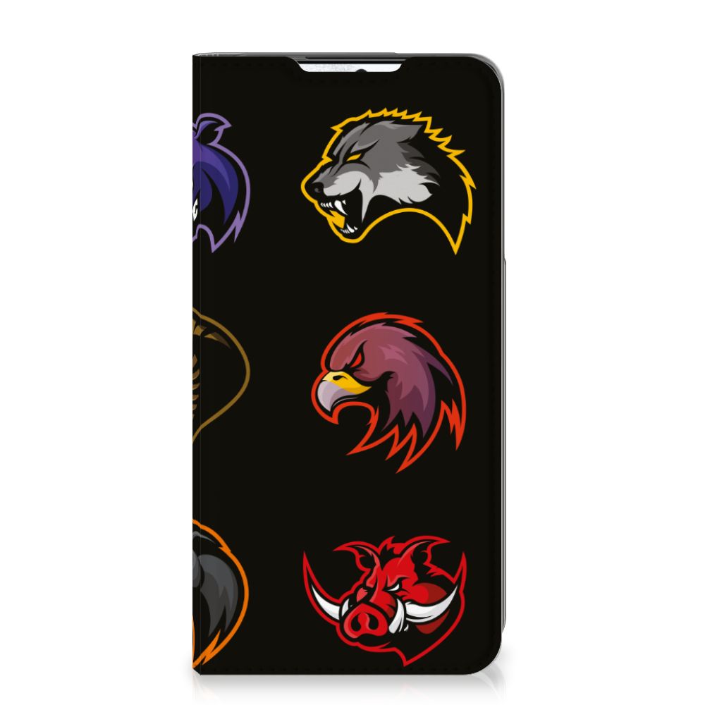 Samsung Galaxy S21 FE Magnet Case Cartoon featuring colorful animal logos on a black background.