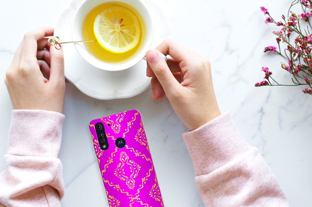 Siliconen Hoesje Motorola Moto G8 Power Lite Barok Roze B2C Telecom