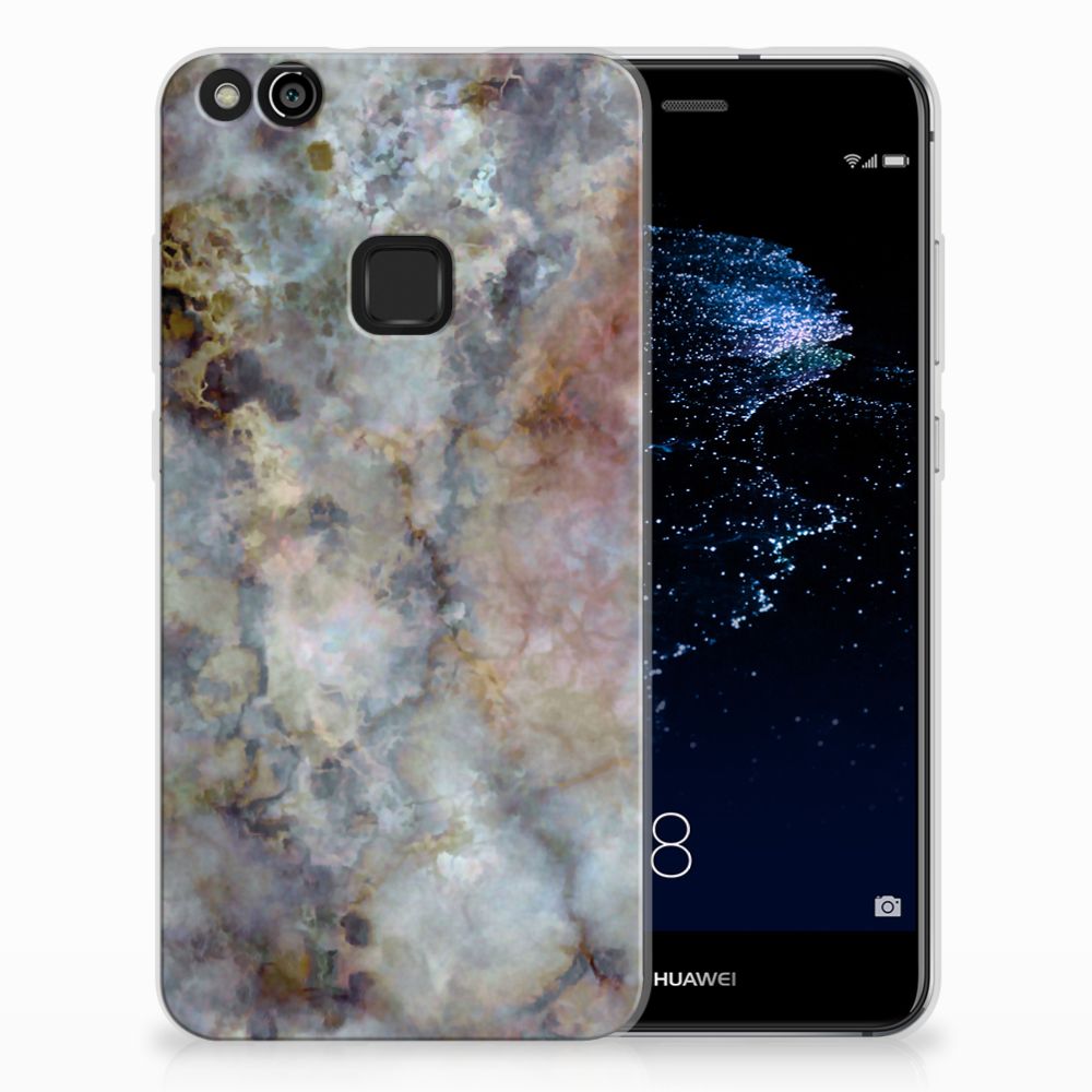 Huawei P10 Lite TPU Siliconen Hoesje Marmer Grijs