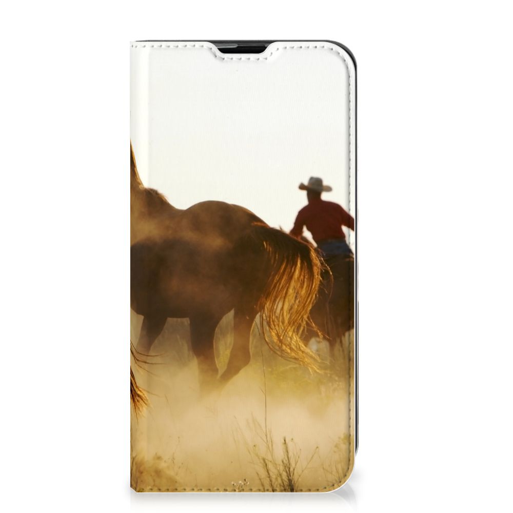 Nokia 2.3 Hoesje maken Design Cowboy met paardenprint en cowboy silhouet in natuurlijke omgeving.