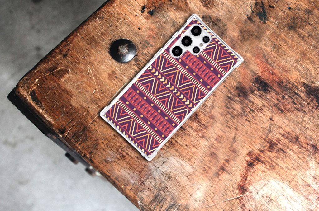 Samsung Galaxy S22 Ultra Doorzichtige Silicone Hoesje Aztec Paars B2C Telecom
