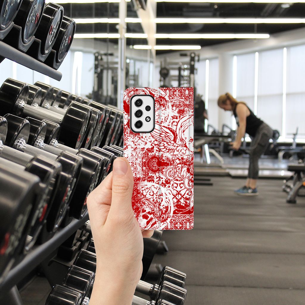 Mobiel BookCase Samsung Galaxy A73 Angel Skull Rood - B2C Telecom
