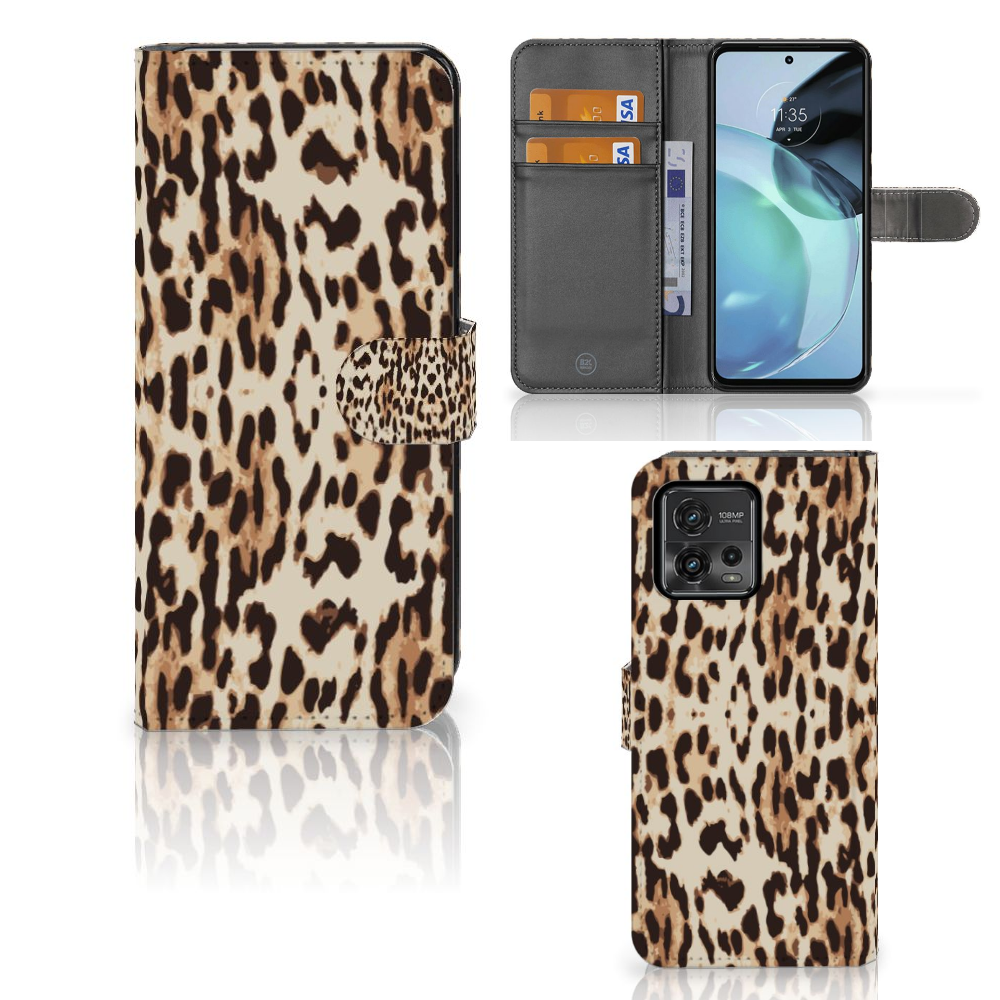Motorola Moto G72 Telefoonhoesje met Pasjes Leopard