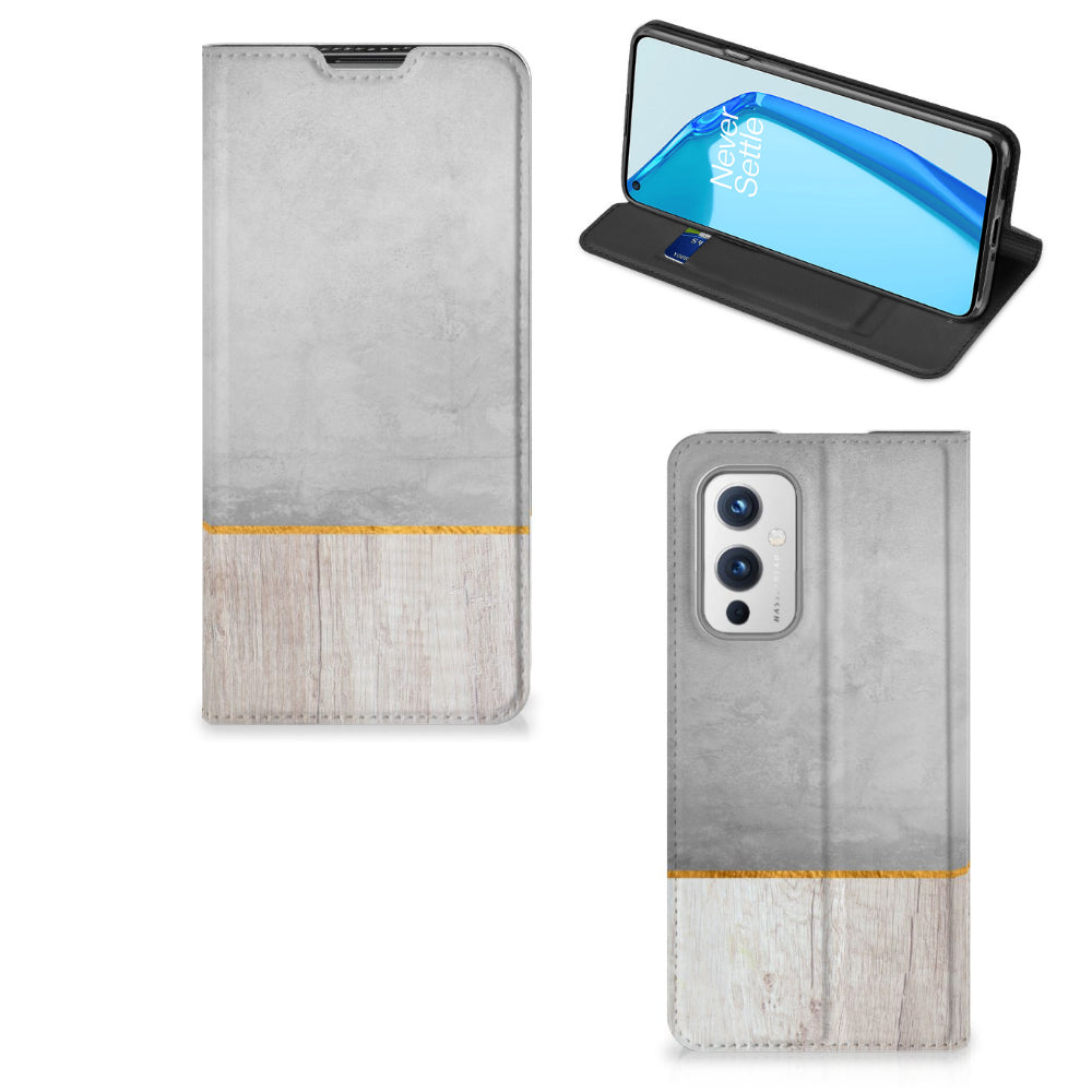 OnePlus 9 Book Wallet Case Wood Concrete