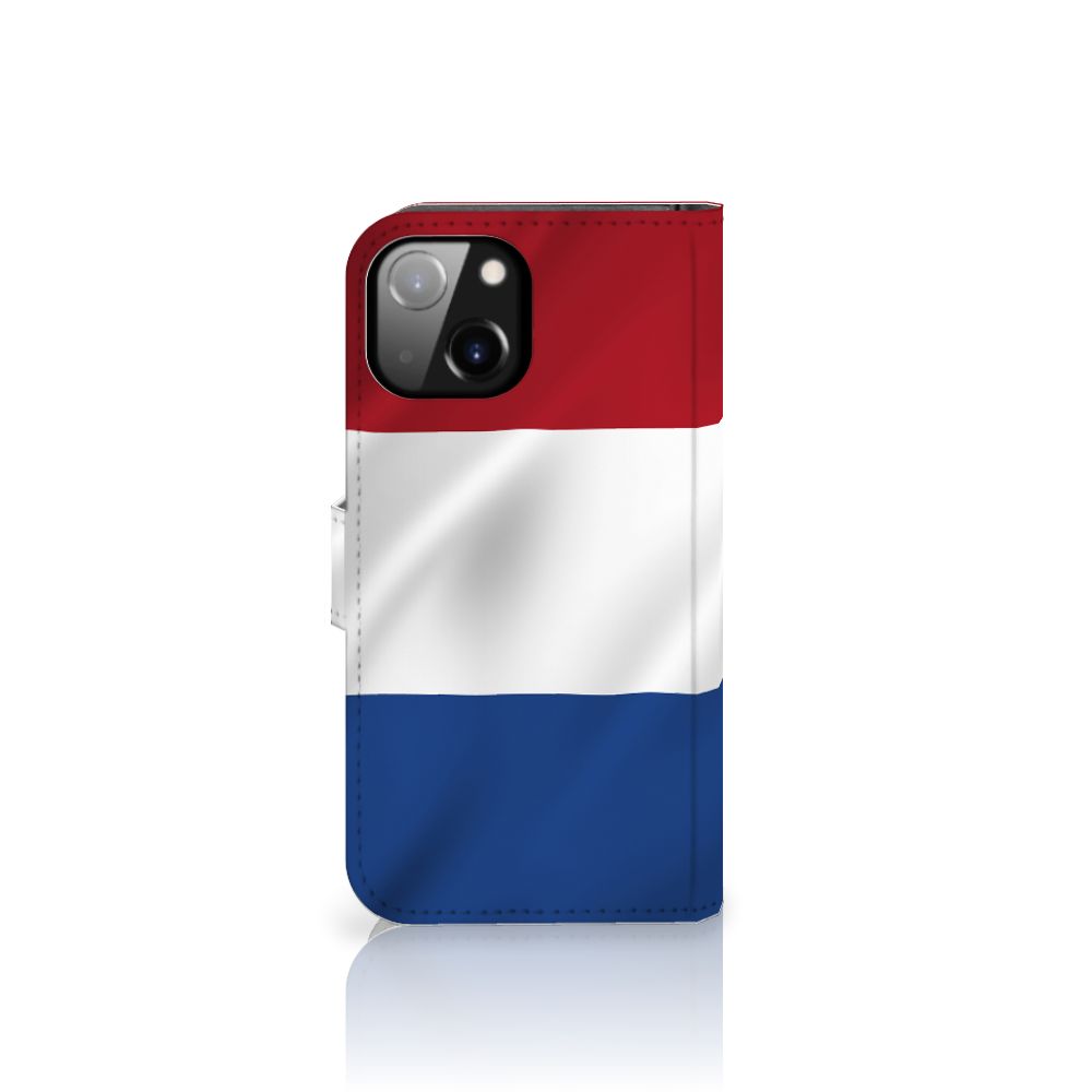 Apple iPhone 14 Bookstyle Case Nederlandse Vlag met artistiek ontwerp in Nederlandse kleuren.