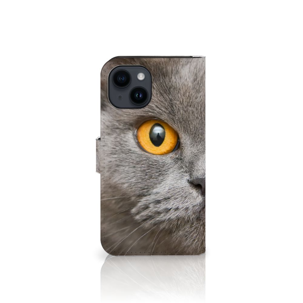 Telefoonhoesje met Pasjes iPhone 15 Britse Korthaar met afbeelding van Britse korthaar kat