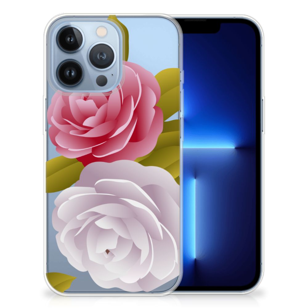 Apple iPhone 13 Pro TPU Case Roses met een prachtig rozen design op een transparante achtergrond.