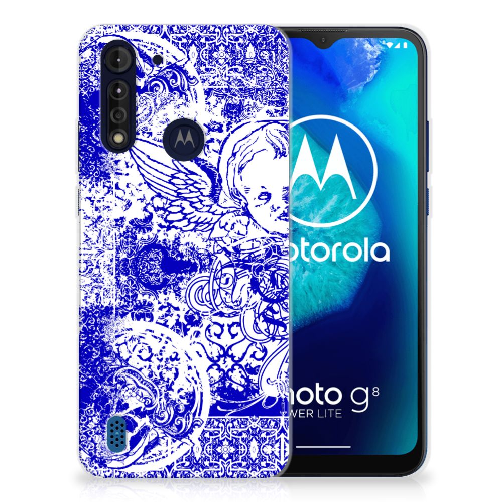 Silicone Back Case Motorola Moto G8 Power Lite Angel Skull Blauw B2C Telecom
